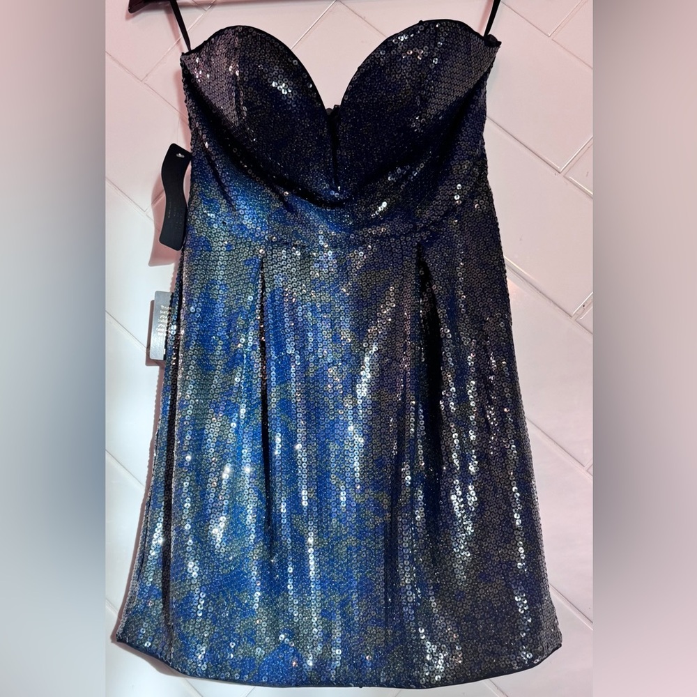 bebe Black and Blue Sequin A-Line Skirt